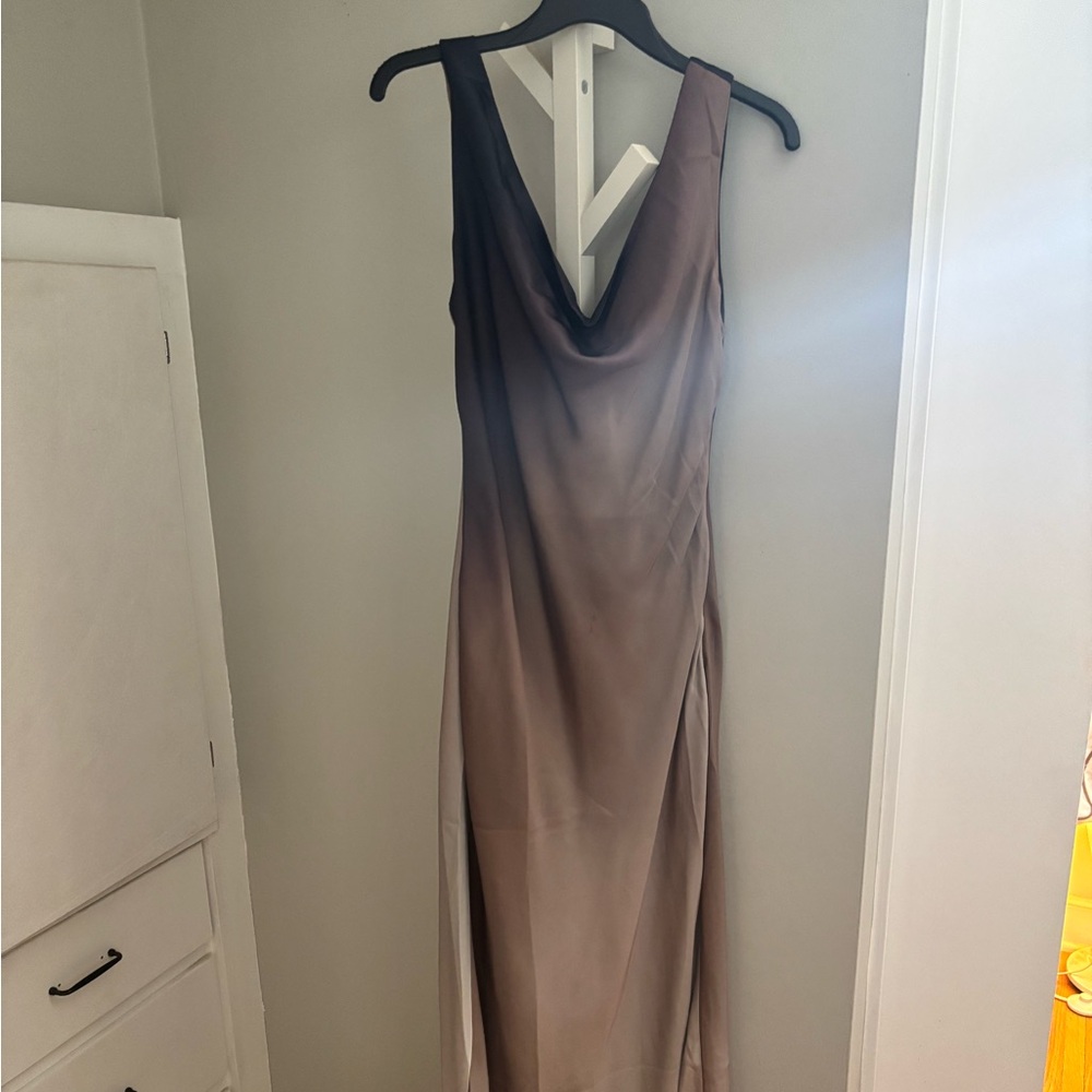 Satin Cowl Neck Slip Dress in Taupe Gradient